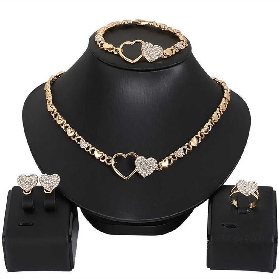 Afrikanska smycken set för kvinnors hjärthalsband set bröllop smyckesuppsättningar örhängen xoxo halsband armband gåvor 210619255n