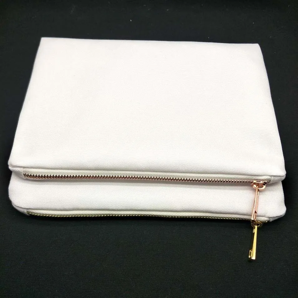 30pcs lot 7x10in blank 12oz thick 100%poly canvas makeup bag with rose gold metal zip for sublimation print heat press blank cosme186W