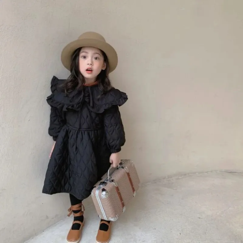 Girl's Dresses Teen Winter Girl Thick Dress A-line Knee Length Turn-down Collar Baby Girls Warm Clothes Solid Comfortable Sweet Fashion Robe 231204