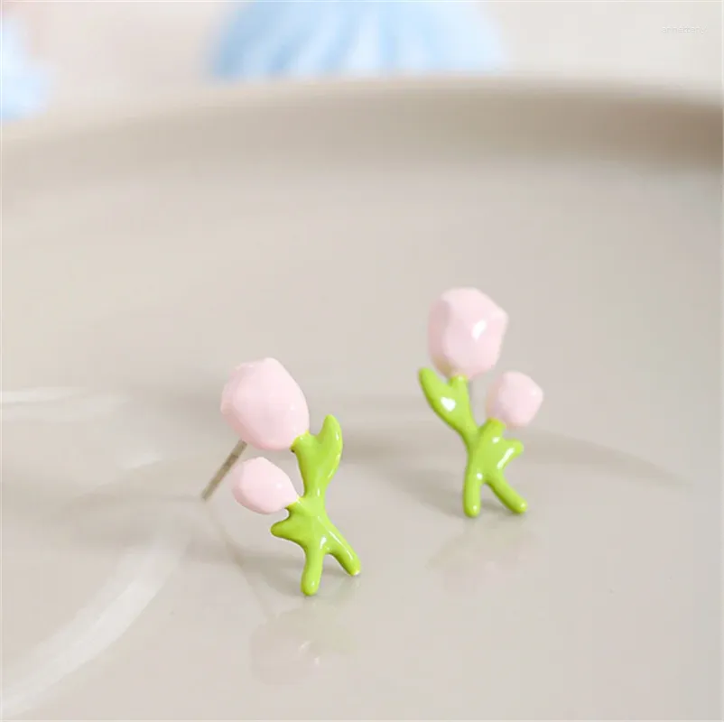 Stud Earrings Cute Pink Tulip Flower For Women Girls Lovely Korean Style Jewelry Gift Brincos Y2K