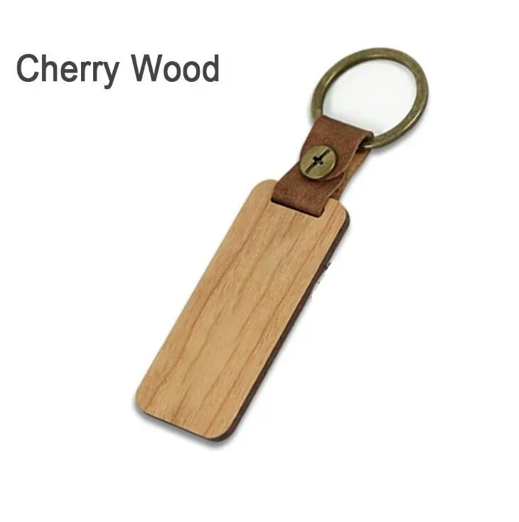 Custom Logo Personalized Leather Keychain Pendant Beech Wood Carving Keychains Luggage Decoration Key Ring DIY Thanksgiving Day Gift