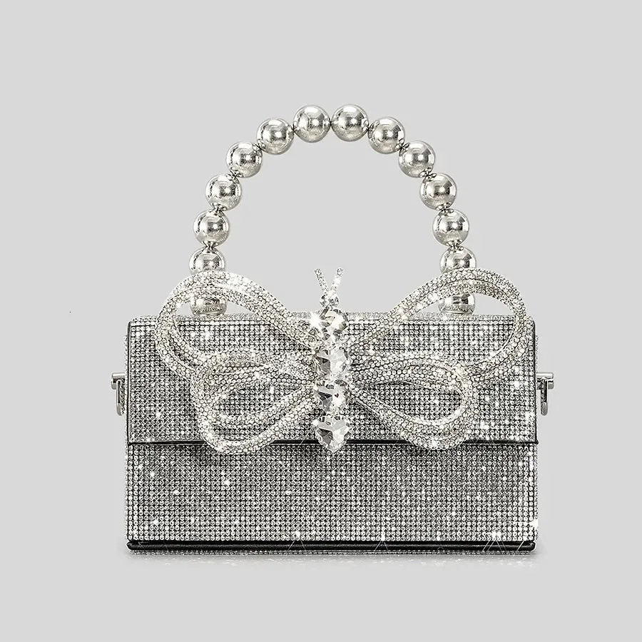 Abendtaschen Mode Diamanten Schleife Box Abendtasche Designer Strass Perlen Frauen Handtaschen Shinny Schulter Umhängetasche Kleine Klappe Geldbörsen 231204