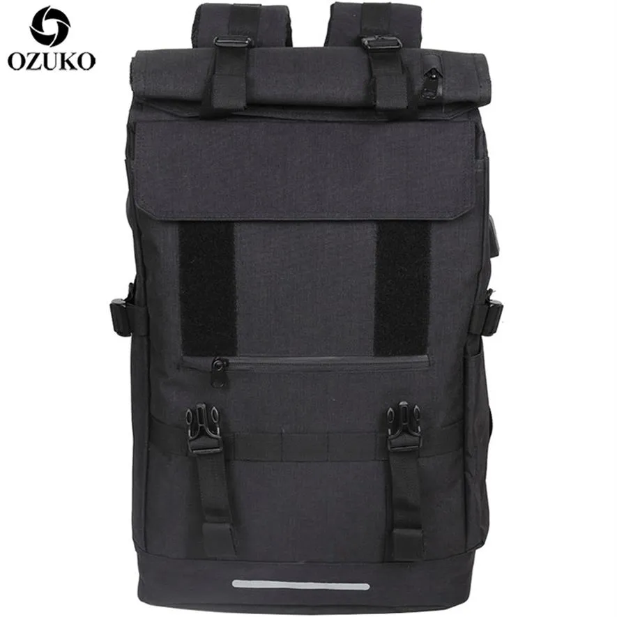 Ozuko 40L Plecak podróżujący o dużej pojemności Mężczyźni Plecak laptopa USB dla nastolatków wielofunkcyjny Travel Male School Bag 211203305U