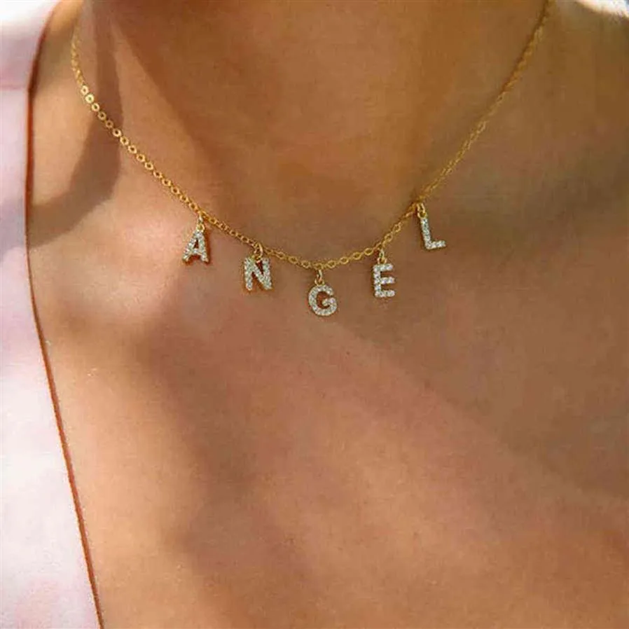 Aangepaste diamanten ketting pave kristal brief gepersonaliseerde naam hanger kettingen sieraden Y220428264W