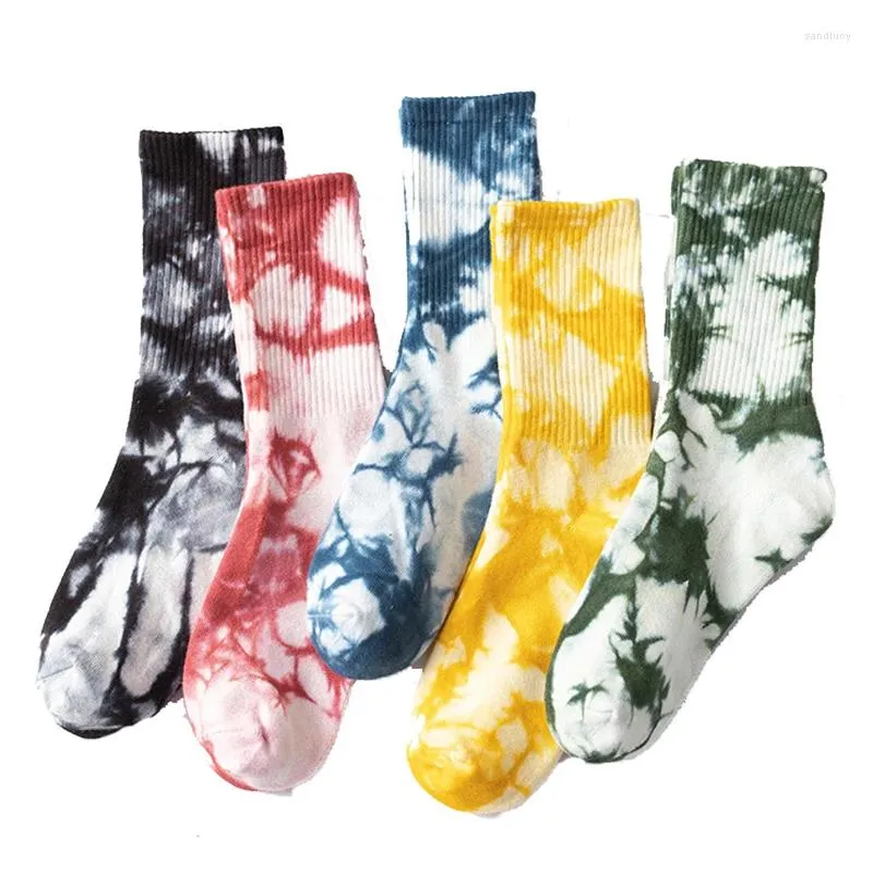 TANABATA – chaussettes en coton respirant pour hommes et femmes, encre littéraire et artistique, teinture par nouage, monochrome, blanc, noir, hip-hop, Happy Kpop