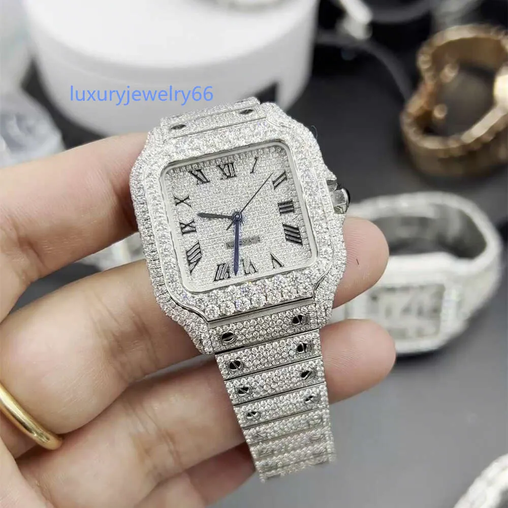 moissanite watch montre en acier inoxydable vvs, pierre précieuse, diamant moissanite