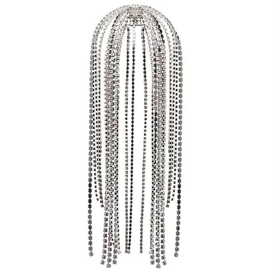 Stonefans trendiga strass hårtillbehörskedja för kvinnor smycken elegant full kristalltassel hårband lång kedja huvudbonad w01254h