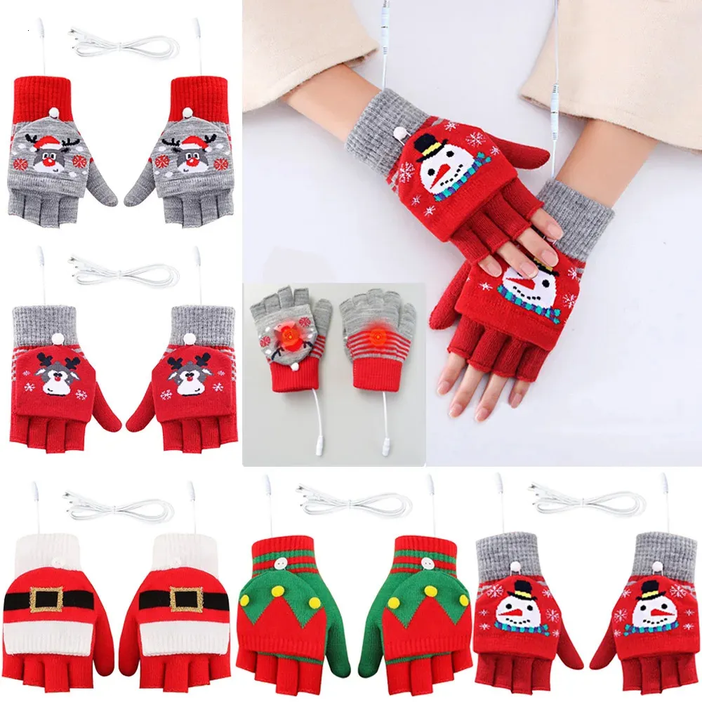 Children's Finger Gloves Children Winter Gloves Christmas Cute Cartoon Elk Flip Half-Finger Mittens For Girl Boy Kids Warm Cotton Lined Fingerless Gloves 231204