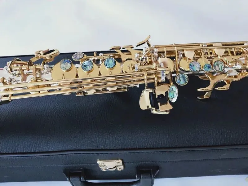 Neuankömmling Gerades Saxophon S-992, das professionell spielt Japan Sopransaxophon versilbert BB Musikinstrument AAA
