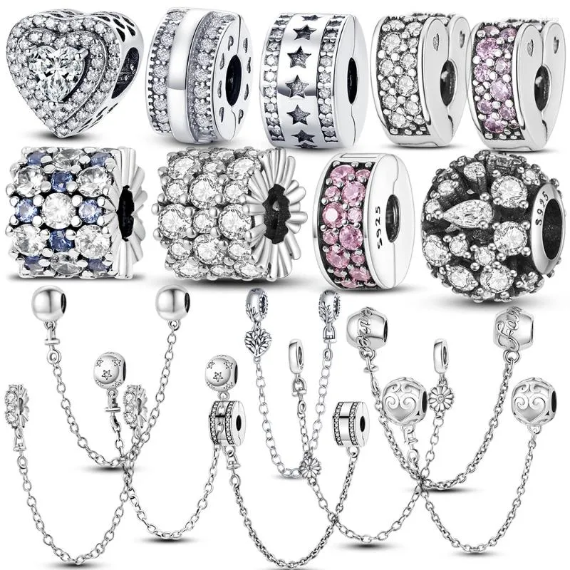 Lose Edelsteine, 925er-Sterlingsilber, Verschluss, CZ-Pflasterung, Clip-Charm, Abstandshalter, Gänseblümchen-Perlenstopper, passend für Original-Armbandschmuck