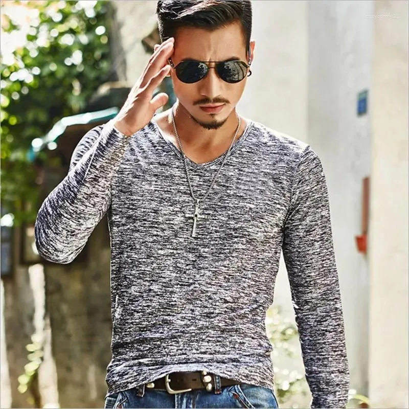 Herrenanzüge A2902 Trendy Männer T-Shirt Casual Langarm Slim Slim Basic Tops T-Shirts Sommer Stretch T-Shirt Herren Kleidung Chemise