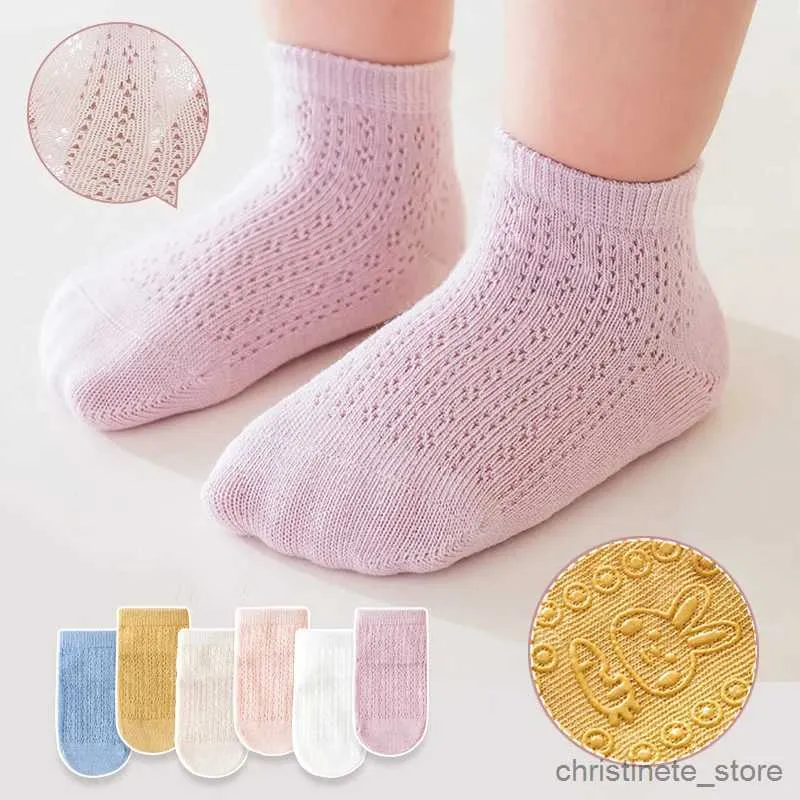 Chaussettes d'été fines pour enfants, couleur unie, antidérapantes, blanches, pour garçons et filles, motif lapin de dessin animé, bas courts en coton pour enfants