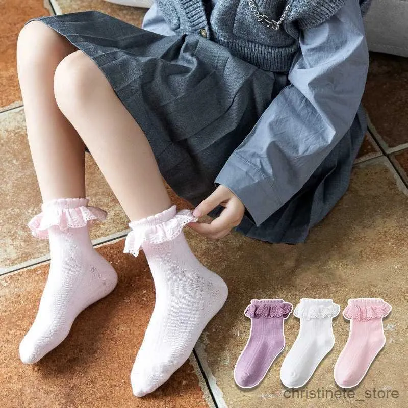 Crianças meias crianças meninas bonito branco princsee com babados meia de renda para o bebê primavera outono algodão babados dança criança curto tornozelo meias