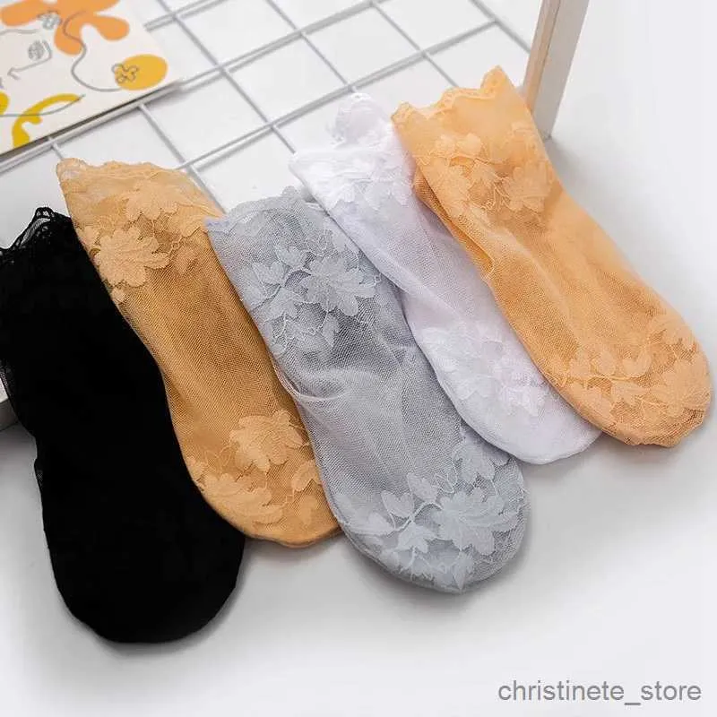 Kids Socks Summer Women Lace Socks Sexy Antiskid Non-slip Invisible Liner Sock Female Elastic Comfy Thin Breathable Ankle Short Black Socks R231204