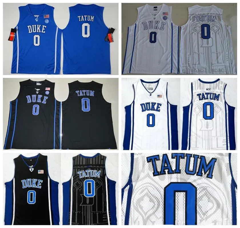 Uomo Duke Blue Devils 0 Jayson Tatum College Jersey University Nero Bianco Maglie da basket Abbigliamento di qualità eccellente NCAA