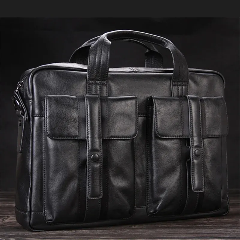 Valigette di alta classe di lusso da uomo in vera pelle valigette da ufficio borsa da lavoro uomo 15 "portatile con tracolla borsa nera 231204