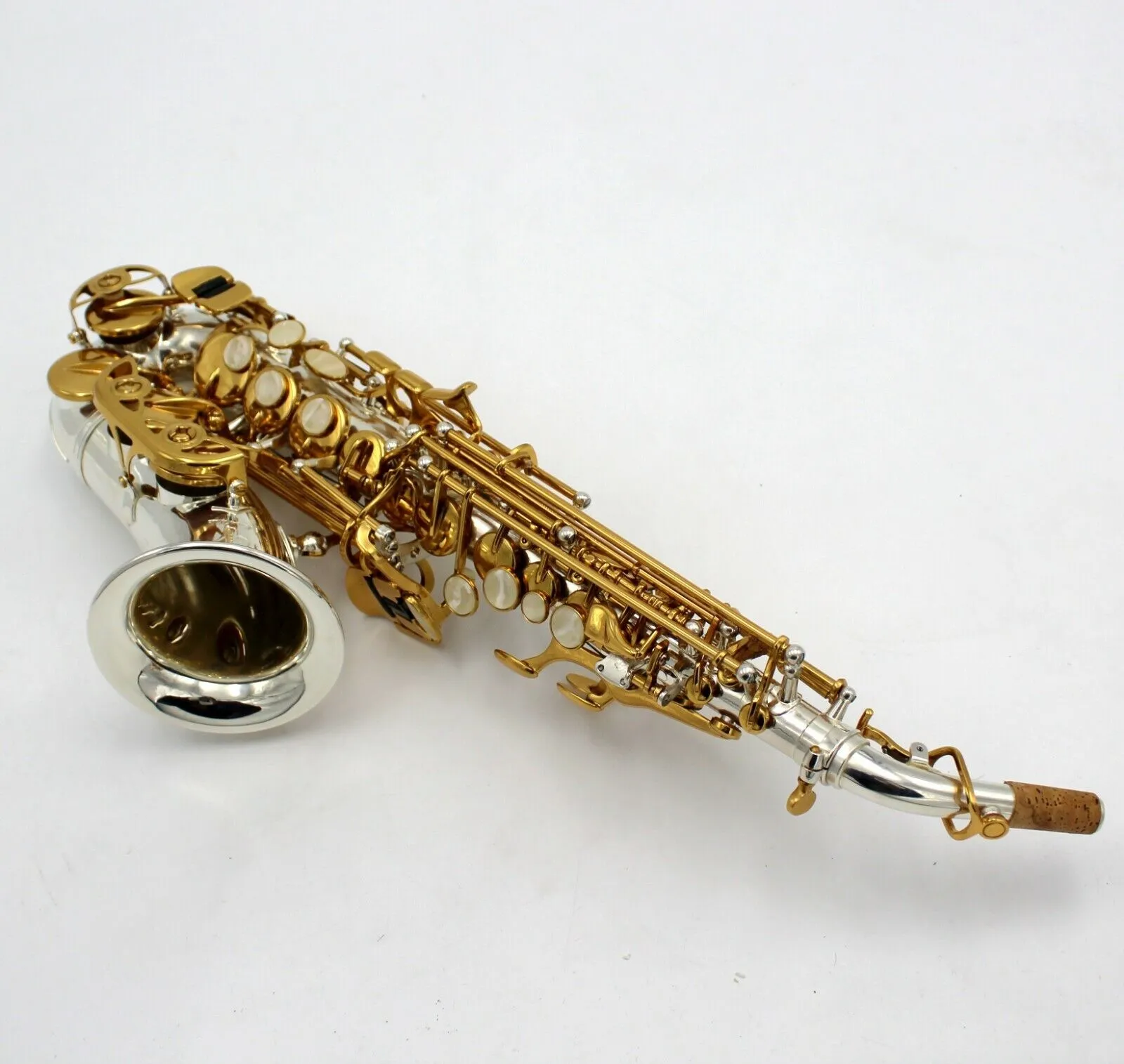 Eastern Music Yani Style Silver Plated Body Gold Keys Curved Soprano Saxophone