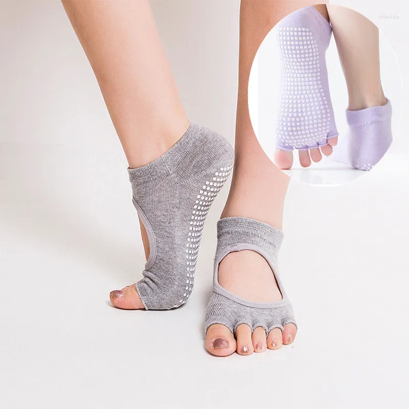 Damen-Socken ohne Zehen, rutschfester Griff für Yoga, Barre, Pilates, Fitness, Fitnessstudio, Sport, Anti-Ballett-Tanz, atmungsaktiv, schnell trocknend