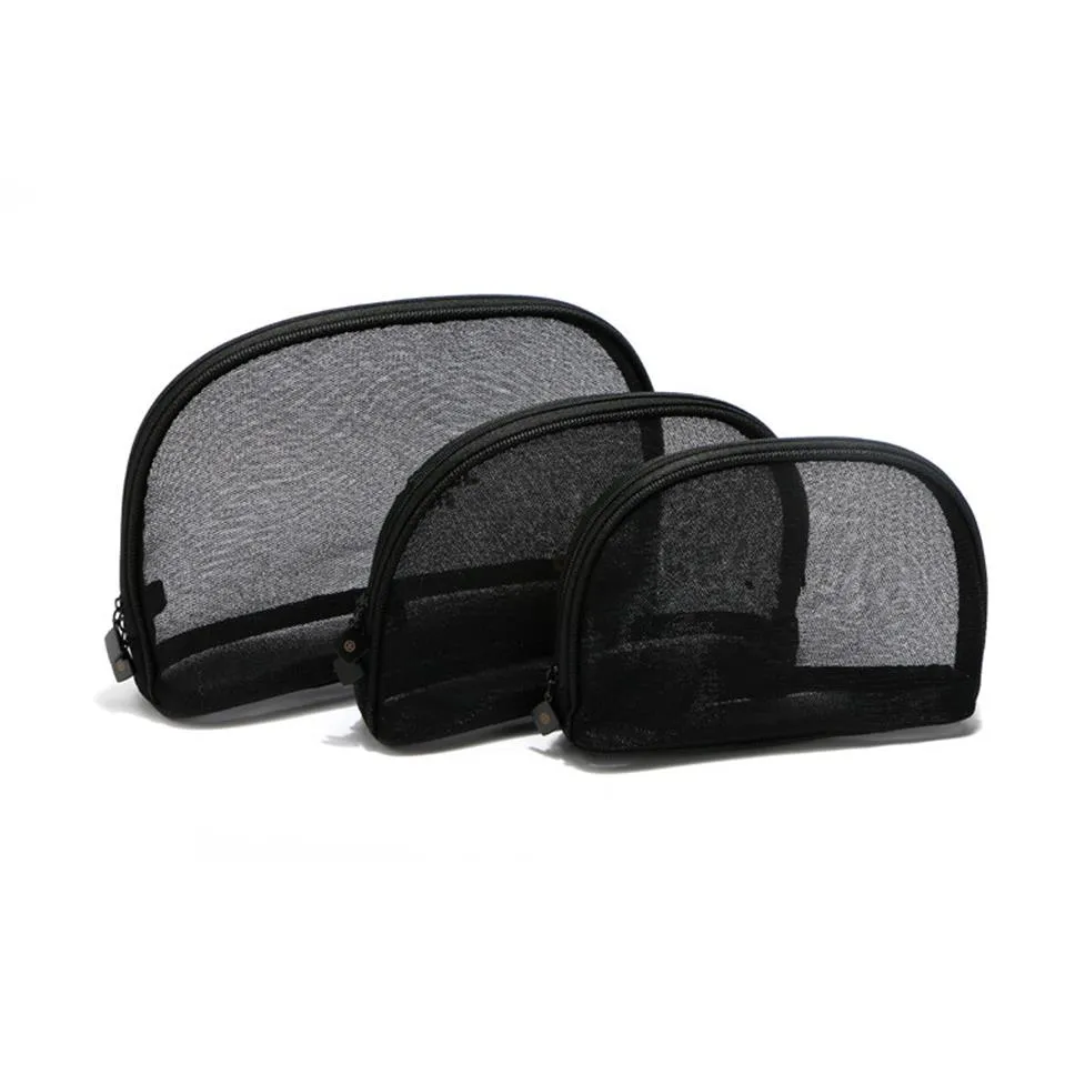 Women mesh fashion makeup case 3pcs set vanity cosmetic case makeup organizer bag toiletry clutch pouch boutique277i