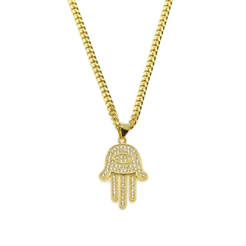 Циркон Фатима ручной кулон золотого цвета медь материал блестящий кристалл удачи рука ладонь ожерелье цепочка для женщин3250