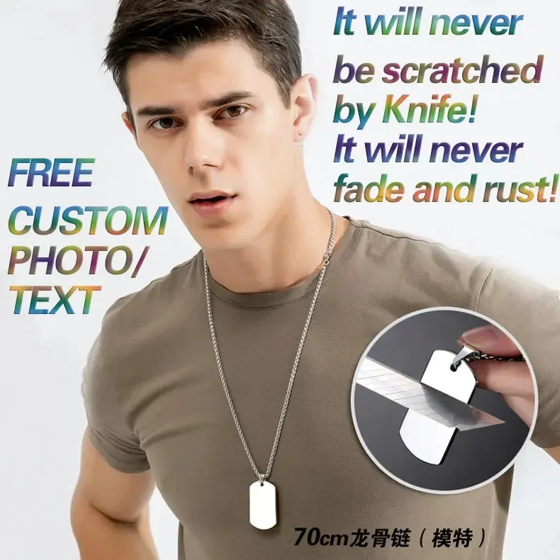 Military Tungsten Steel Dog Tags Army Pendant Men s Necklace Personalized Jewelry 2024