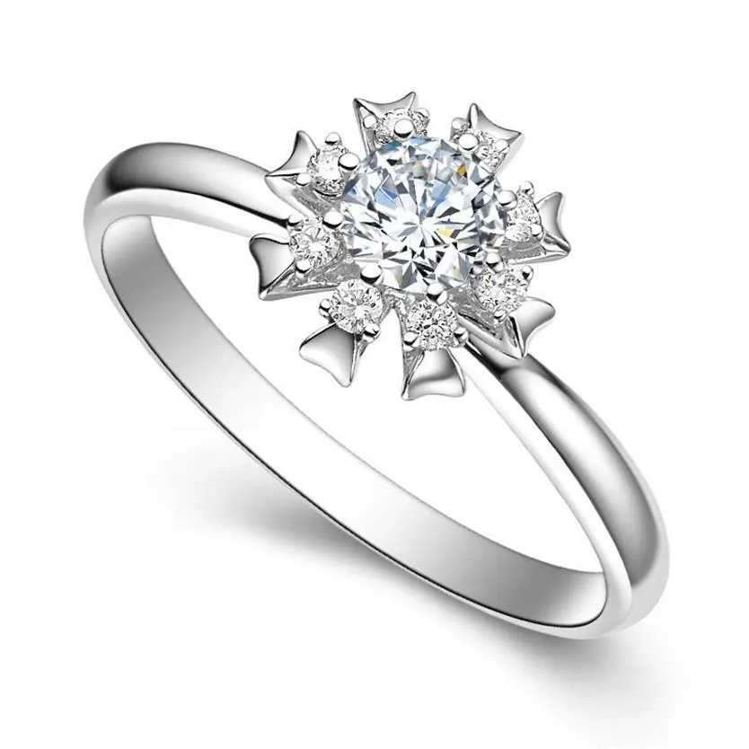 Bagues de cluster 14K Au585 Bague en or blanc Femmes Anniversaire de mariage Fête de fiançailles Fleur 8 griffes rondes Moissanite Diamant Élégant 171a