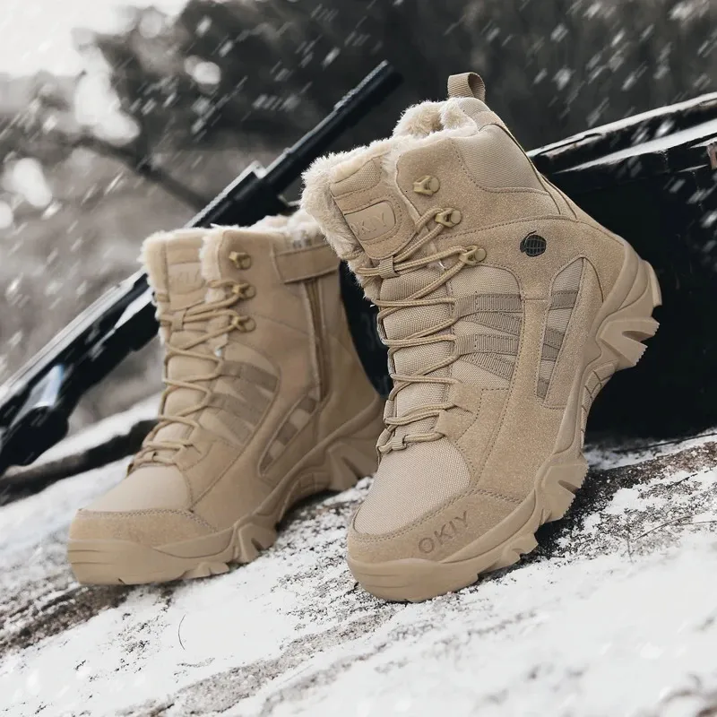 Laarzen heren Militaire Boot Combat Heren Enkel Tactische Big Size Warm Bont Leger Mannelijke Schoenen Werkveiligheid Motocycle 231204