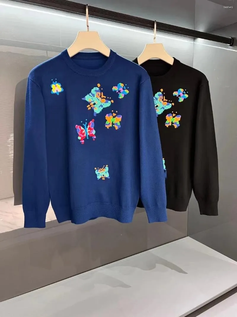 Suéteres para hombre, moda Otoño/Invierno 2023, patrón de bordado colorido, Material de lana de alta gama, suéter delicado y cómodo