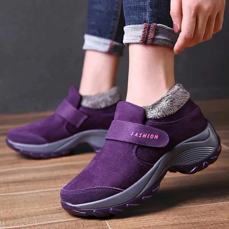 Sapatos de vestido Altura aumentando mulheres roxo plataforma de moda tênis pele quente sapato feminino calçado esportivo run inverno senhoras 231204