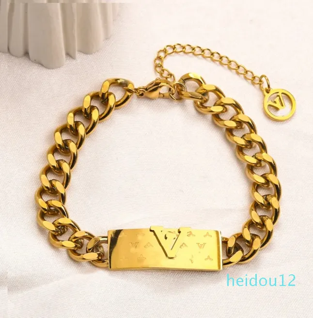 Bracelets classiques chaîne à maillons femmes lettre bracelet plaqué géométrie carrée en acier inoxydable amoureux cadeaux bracelet chaînes de manchette bijoux de mariage