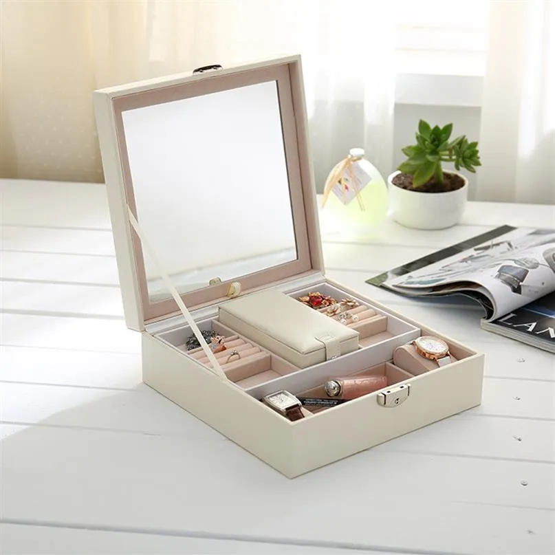 Jewelry Box Girls Wood Jewelry Organizer Mirrored Travel Case With Adjustable Compartment Lockable249x