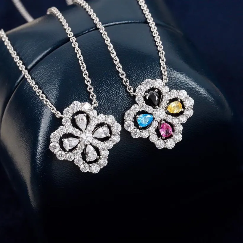 D bijoux de luxe colliers pendentifs diamant boucle fleur 925 argent sterling rhodié designer fine chaîne femmes mode origi197x