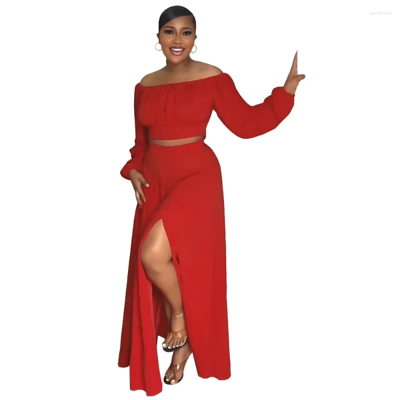 Elegant Off Shoulder Short Top Split Maxi Dress Set Spring Fall 2024 From Goodly3128 60.22 DHgate.Com
