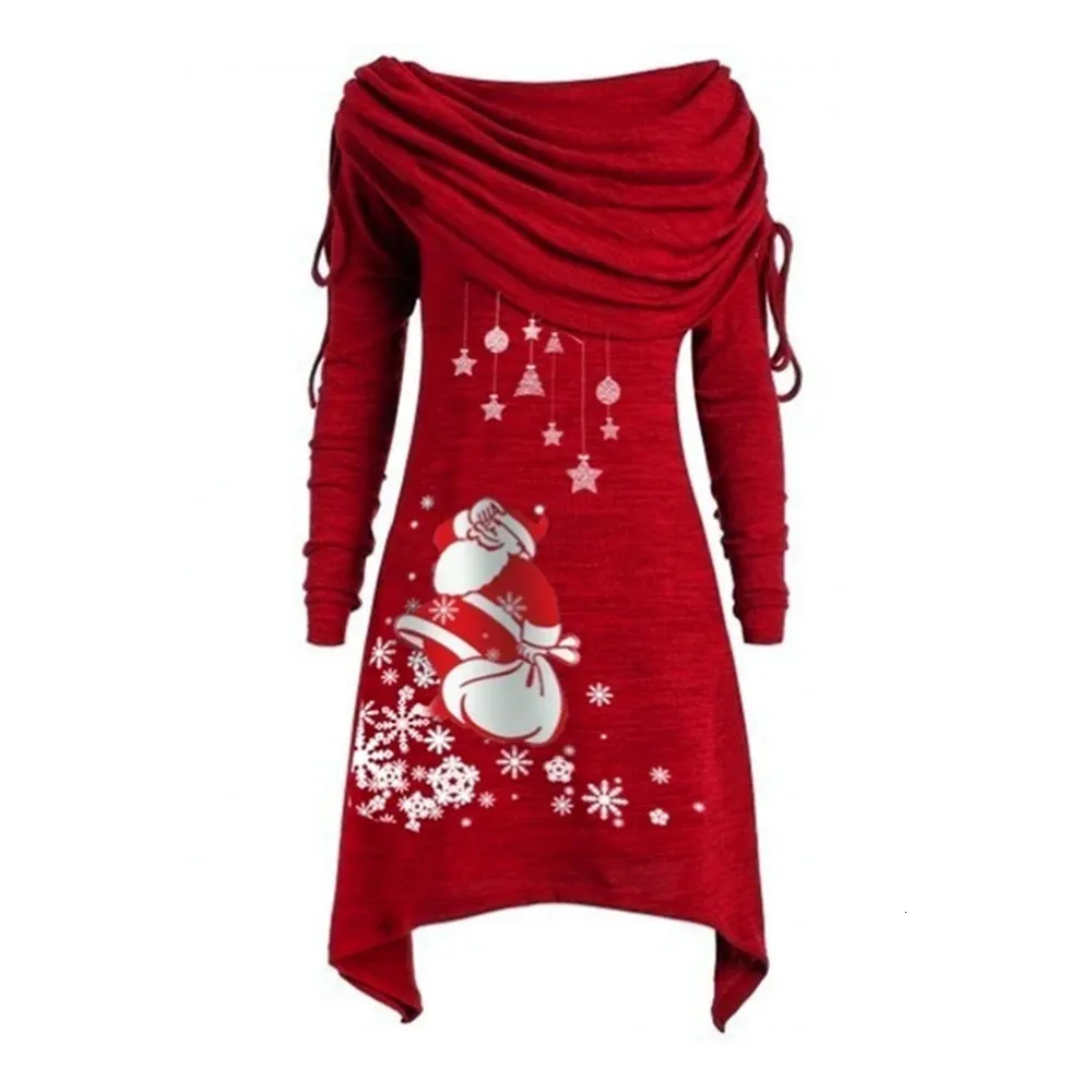 Stedelijke sexy jurken Kerstjurk voor dames Kleding Winter Elegante vrouwelijke Kerstman Sneeuwvlok Lange mouw Kerst Rode lange rok 231204