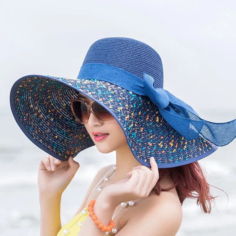 Breda randen hattar hink hattar kvinnor sommar strand resor strå hatt koreansk kusten stor hatt gräl sunblock sunshade semester fällbart mode stor cool hatt 231202