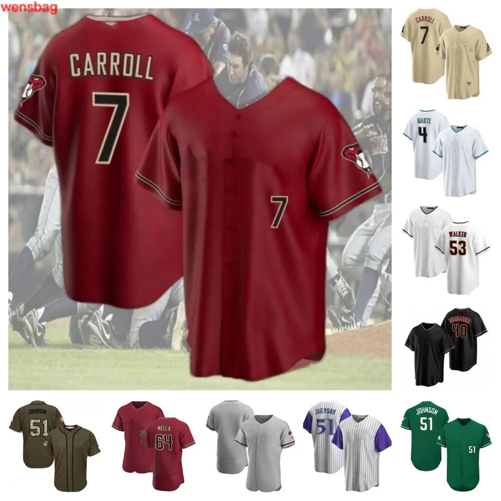 Personalizza 7 Corbin Carroll 51 Randy Johnson 20 Maglia da baseball Luis Gonzalez 23 Zac Gallen 4 Ketel Marte 12 Daulton Varsho 38 Caleb Baragar 18 Merrill Kelly Ed