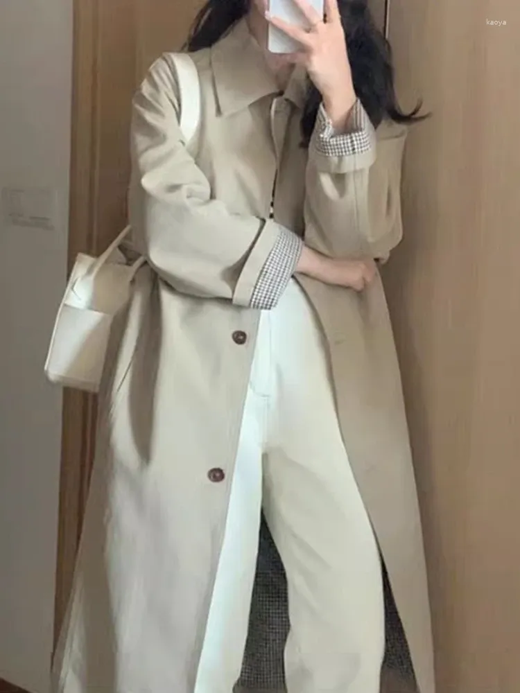 レディースジャケットKhaki Trench Coat Women Korean Fashion Style Long Jacket Long Jacketmemaly秋のカジュアルルーズスリーブラペルウィンドブレーカー