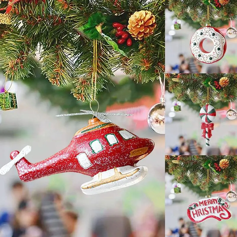 Christmas Decorations Ball Tree Red And White Helicopter Donut Decoration Small Pendant Crystal Hanging Chandelier Navidad 2023