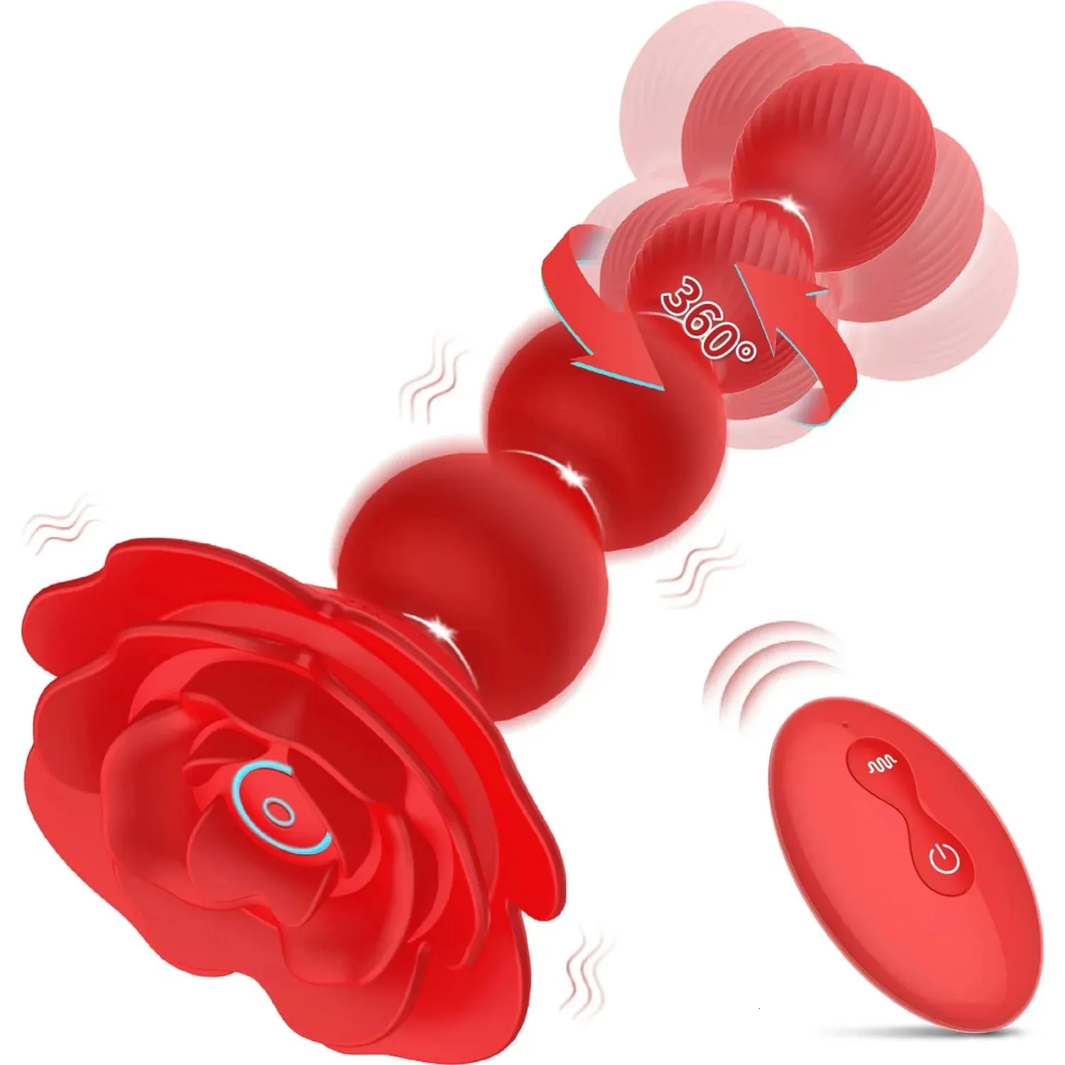 Vibrateurs 360 Rotation Butt Plug Vibrateur avec 10 modes de vibration rotatifs Masseur de prostate Forme Rose Perles Anales Sex Toys pour Femmes Homme 231204