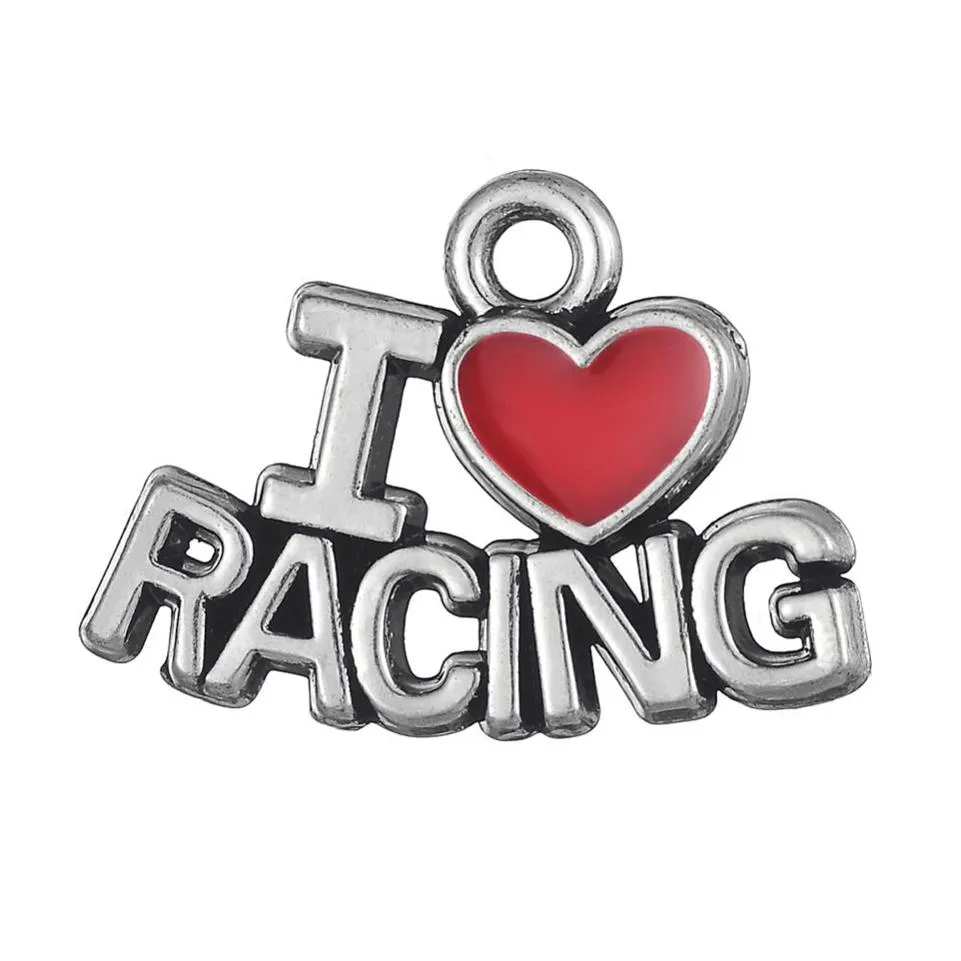 Nieuwe Mode Gemakkelijk te diy 20 stks veel I Love Racing sportieve boodschap Charme sieraden maken geschikt voor ketting of bracelet256j