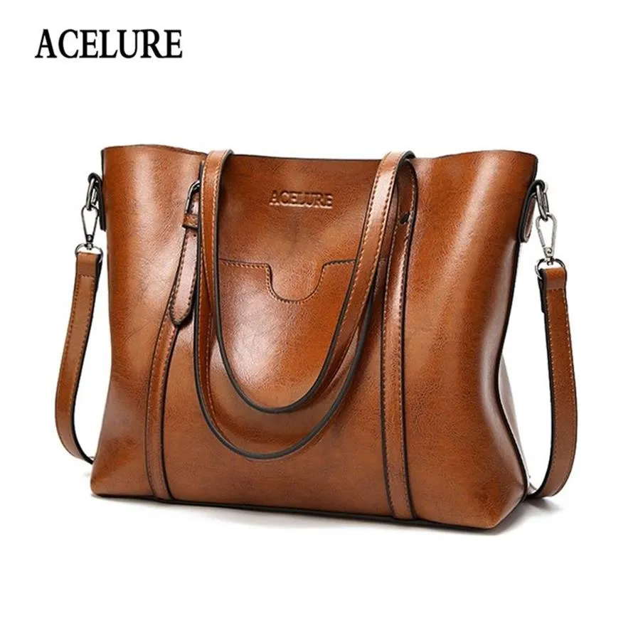 Acelure Women Torka Skórzane ręce olejowe luksusowe worki dłoniowe z Pocket Pocket Messenger Big Tote Sac Bols 211103264K