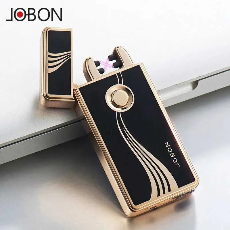 JOBON – briquet électrique USB à détection tactile intelligente, outil d'allumage Portable coupe-vent à Double Arc en métal pour l'extérieur