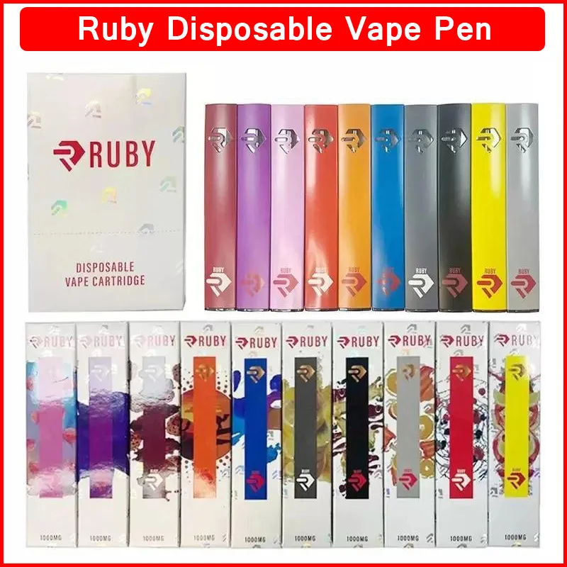 Ruby Disposable Vape Pens E-Cigarette 1.0ml 1000mg Empty Cartridges Ceramic Coil 280mAh Rechargeable Battery With Pakaging 10 Colors