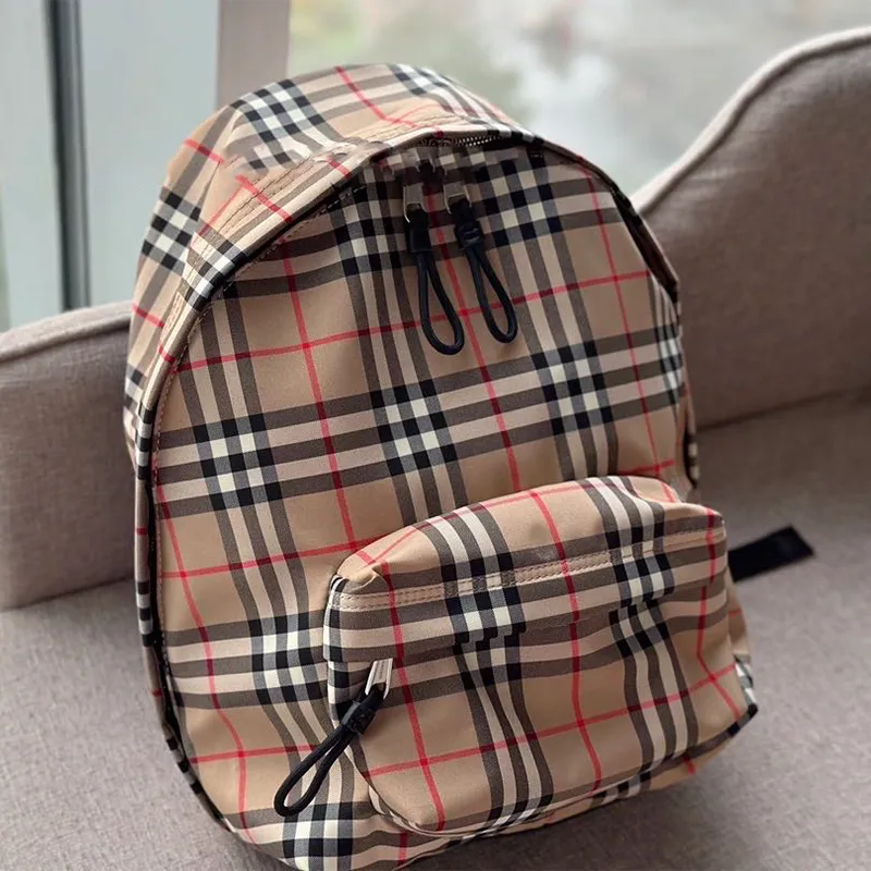Beige Checkered Backpack - Vintage Style Designer Travel Bag  display picture 2