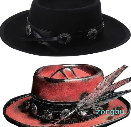 Boinas Fiesta de Halloween Patrón de cráneo Sombrero de vaquero para mujer Hombres Banquete transpirable Fiesta de baile Fieltro con pluma