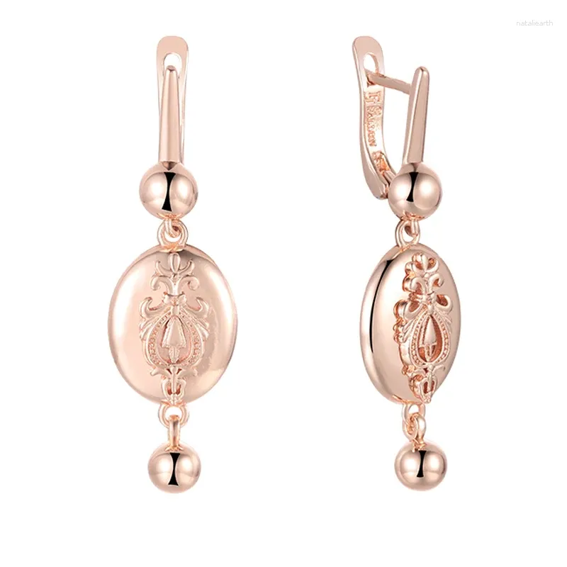 Dangle Earrings FJ 4 Style Women White Cubic Zircon 585 Rose Gold Color Long Ball