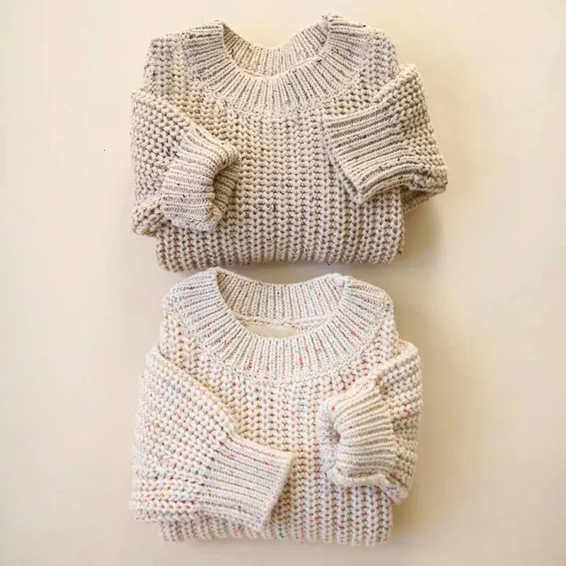Пуховое пальто, свободный детский свитер, вязаный осенне-зимний наряд для мальчиков и девочек, детский пуловер с круглым вырезом, верхняя одежда 231204