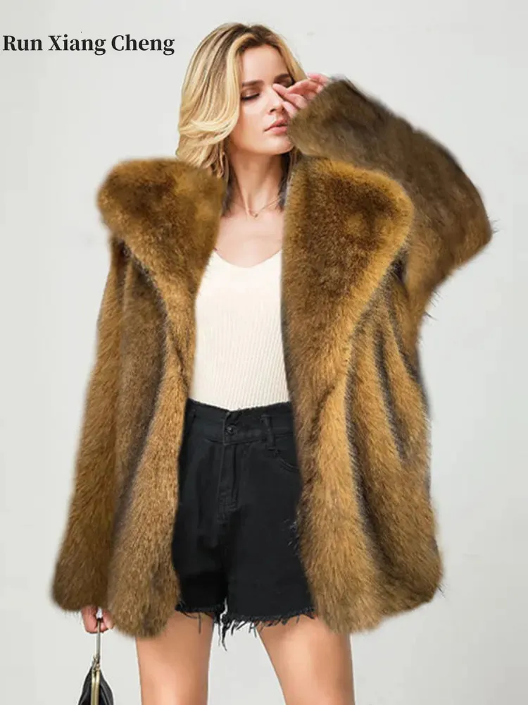 Femmes fourrure fausse hiver mode mixte Long manteau veste chaude pour les femmes Style européen et américain urbain vent décontracté 231202