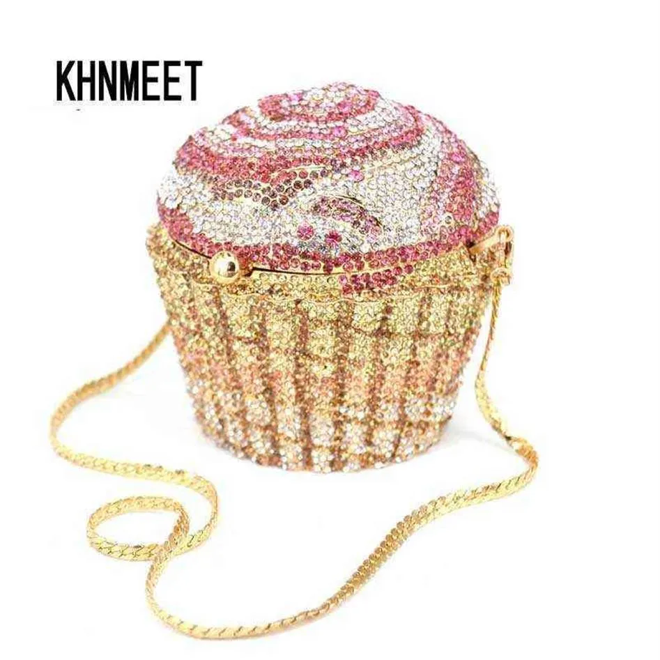 Bolsa de noite designer marca luxo cristal moda cupcake diamante embreagem soiree bolsa feminina casamento noiva bolo bolsas sc515 1214274u