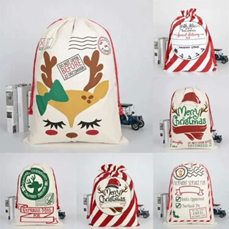 Sacs cadeaux de Noël Sacs de Père Noël Grands sacs en toile avec cordons de serrage avec rennes 32 couleurs pour les enfants acceptent des mélanges en gros ZZ
